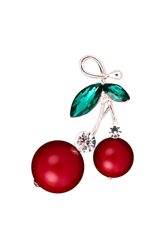 Red Cherries Charm Pin Brooch Cherry Crystal Rhinestone Fruit Jewelry Women Sweet Gifts