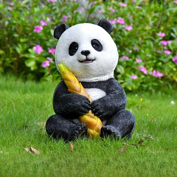 Tnarru Resin Panda Sculpture for Outdoor Garden Decor Holding Bamboo Shoot