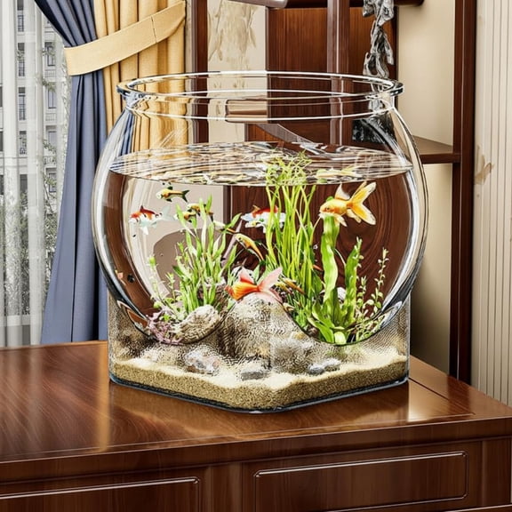 Tnarru Round PET Desktop Fish Tank, Eco-Friendly Turtle Habitat 32x27.5cm