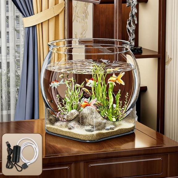 Tnarru Round PET Desktop Fish Tank, Eco-Friendly Turtle Habitat