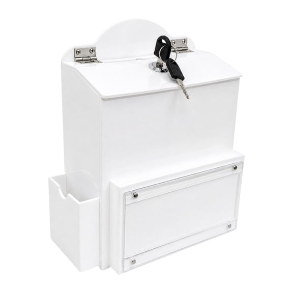 Tnarru Suggestion Box Acrylic Secure Wall Mount Drop Box Ballot Lockable Box with Slot and Key Collection Box Suitable for office school donation feedback White