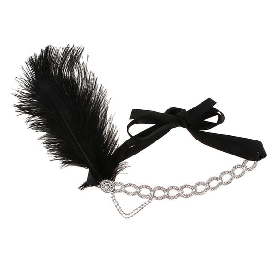 Tnarru Women Rhinestone 20s Feather Headband Fascinator Pearl Headpiece Bridal Prom