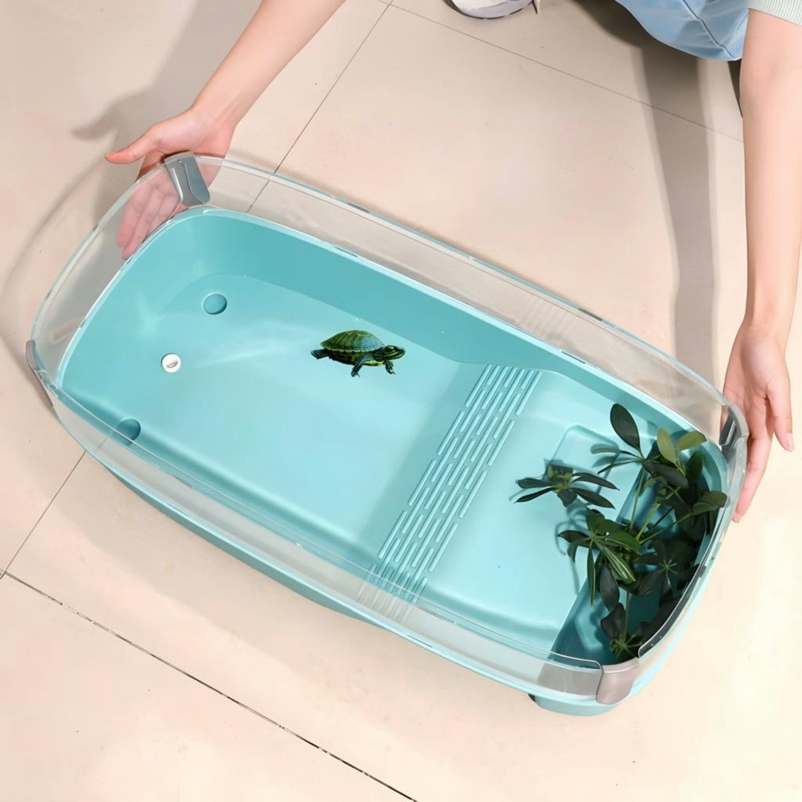 Turtle Long Tank Tnarru XL Turtle Tank with Basking Platform Drainable, Escape-Proof ...