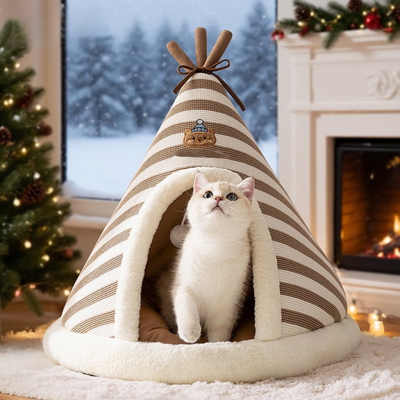Tnearc Cat Beds for Indoor Cats,Warm and Soft Cat Cave House Tent for Kittens and Small Pets, Foldable Kitten Hideaway with Non-Slip Bottom Gray S
