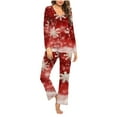thumbnail image 1 of Tnhcen 2-Piece Christmas Snowflake Print Pajamas for Women Warm Soft V-Neck Casual Long Sleeve Top Pants Pjs Set Lounge Nightwear Homewear S-3XL, 1 of 4