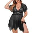 thumbnail image 1 of Tnhcen 2 Piece Pajamas Set Plus Size Nightdress Women's Lingerie Set Black Sleep Dress with Thongs Set and Lace Sheer Mesh Bralettes, 1 of 5
