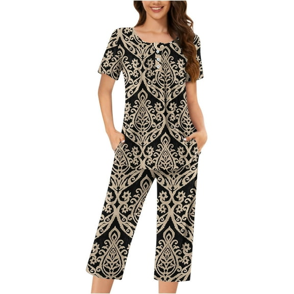 Tnhcen 2-Piece Relaxing Nightwear Ladies Sleep Sets With Pockets； Women's Autumn Pajama Sets,