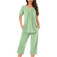 thumbnail image 1 of Tnhcen 2 Piece Set Henley Neck Short Sleeve Capri Pant With Pockets Ladies Pjswomen Summer Sleepwear Pajama Set, 1 of 4