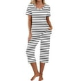 thumbnail image 1 of Tnhcen 2 Piece Summer Women's Cotton Pajama Sets V-Neck Tops with Capri Pants Sleepwear Homewear Set S-2XL, 1 of 7