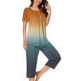 thumbnail image 1 of Tnhcen 2 Piece Women's Gradient Print Pajamas Sets Short Sleeve Top Capri Pants Pjs Sleepwear with Pockets Homewear S-3XL, 1 of 5