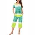 thumbnail image 1 of Tnhcen 2 Piece Women's Gradient Print Pajamas Sets Short Sleeve Top Capri Pants Pjs Sleepwear with Pockets Homewear S-3XL, 1 of 6