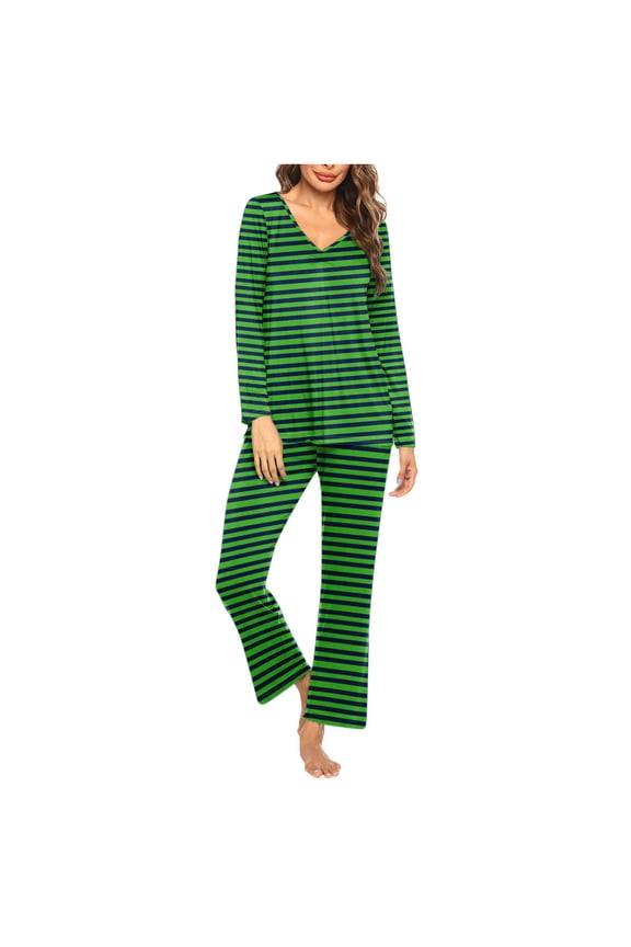 2 Piece Women's Pajama Sets Striped Waffle Knit Lounge Set Long Sleeve Pants Homewear S-3XL