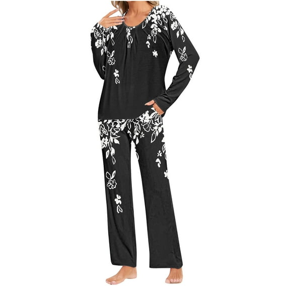 Tnhcen 2 Piece Women's Pajamas Sets Long Sleeve Lounge HomewearSoft Ladies Pjs Sets for Women S-3XL