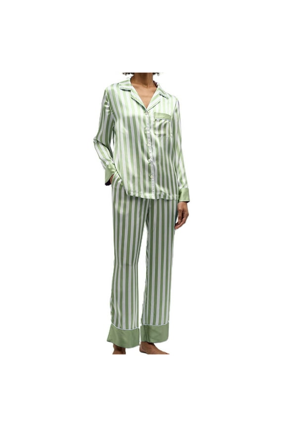 2-Piece Women's Polyester Pajama Set Round Neck Long Sleeve Nightwear with Long Pants Homewear S-L