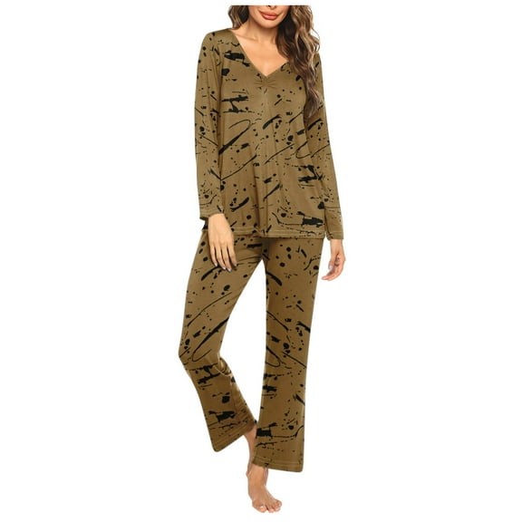 Tnhcen 2 Piece Women's Print Pajamas Set Lounge Set for Women Long Sleeve Ladies Pjs Set Homewear S-3XL