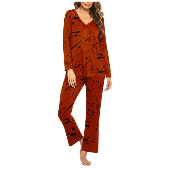 Tnhcen 2 Piece Women's Print Pajamas Set Lounge Set for Women Long Sleeve Ladies Pjs Set Homewear S-3XL