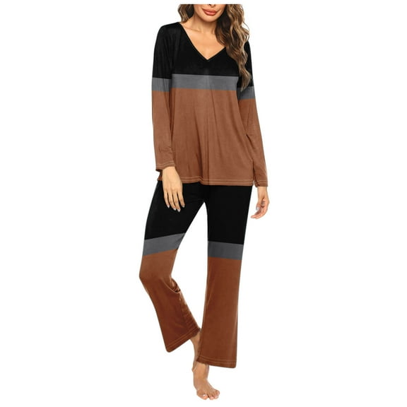 Tnhcen 2-Piece Women's Summer Pajamas Sets Casual Color Block Knit Lounge Set 2 Piece Crew Neck Loungewear Outfits with Pocket S-3XL