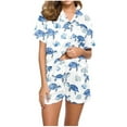 thumbnail image 1 of Tnhcen 2 Piece Women's Turtle Print Graphic Pajama Set Button Down Short Sleeve Lapel Shirt Pjs with Shorts Set S-2XL, 1 of 5