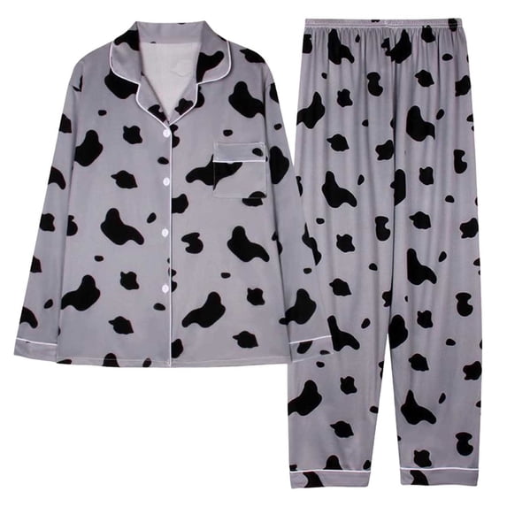 Tnhcen 2025 Women Cartoon Print Pajama Lounge Set Long Sleeve Sleepwear Nightwear 2 Piece Pjs