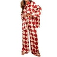 thumbnail image 1 of Tnhcen 2025 Women's 2 Piece Polyester Pajamas Set Button Down Pjs Long Sleeve Oversized Nightwear Homewear Set S-XL, 1 of 4