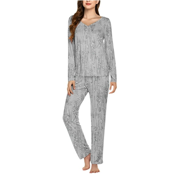 Tnhcen 2025 Women's 2 Pieces Knit Pajamas Soft Long Sleeve Lounge Nightwear Matching Set Homewear S-3XL