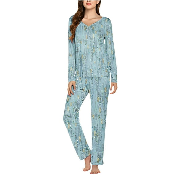 Tnhcen 2025 Women's 2 Pieces Knit Pajamas Soft Long Sleeve Lounge Nightwear Matching Set Homewear S-3XL