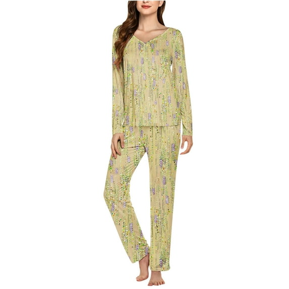 Tnhcen 2025 Women's 2 Pieces Knit Pajamas Soft Long Sleeve Lounge Nightwear Matching Set Homewear S-3XL