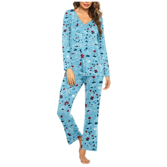 Tnhcen 2025 Women's Leisure Pajamas 2 Pieces Set Summer Long Sleeves pants Nightwear Set Home Clothes S-3XL