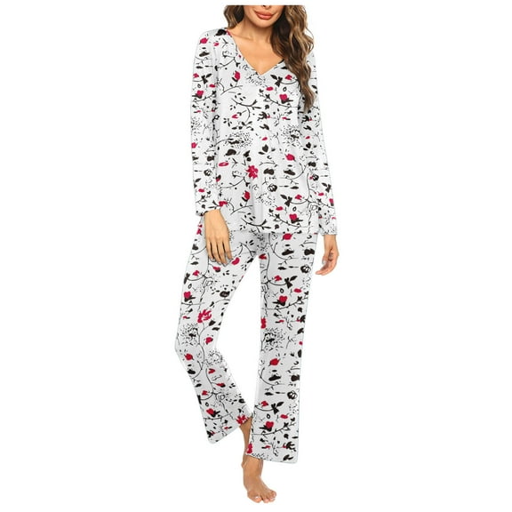 Tnhcen 2025 Women's Leisure Pajamas 2 Pieces Set Summer Long Sleeves pants Nightwear Set Home Clothes S-3XL