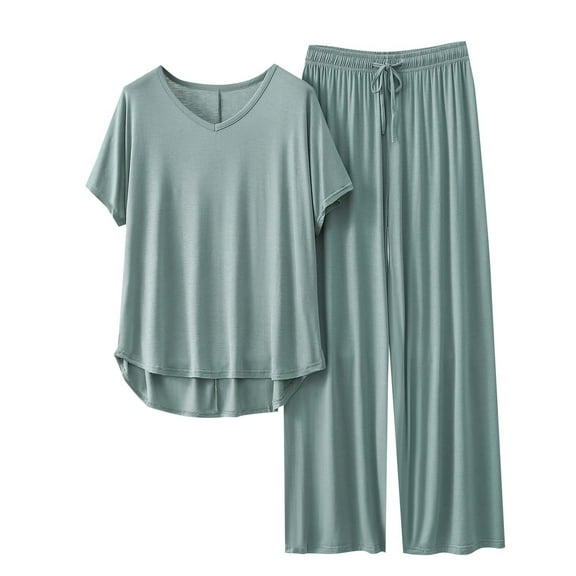 Tnhcen 2025 Women's Short Sleeve Two Piece Lounge Sets For Set Matching Vacation Casual Outfits Spring Home Clothes