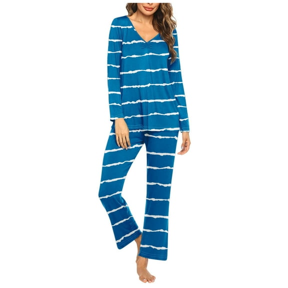 Tnhcen 2025 Women's Striped Sets 2 Piece Lounge Sets Pajamas Long Sleeve Tops and Pants Matching Set Homewear S-3XL