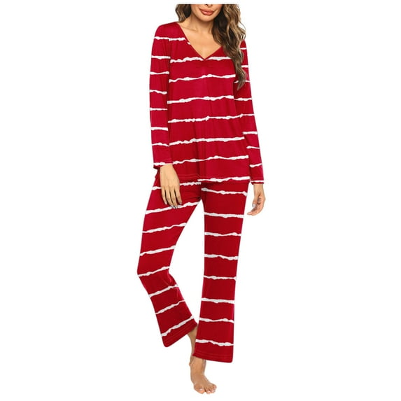 Tnhcen 2025 Women's Striped Sets 2 Piece Lounge Sets Pajamas Long Sleeve Tops and Pants Matching Set Homewear S-3XL