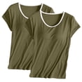 thumbnail image 1 of Tnhcen 2PC Women's Solid Color Crew Neck Short-Sleeved Top with Bra Pad Cup Home Clothes Short-Sleeved Pajamas Sleepwear Pajamas T-Shirts for Women, 1 of 2