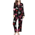 thumbnail image 1 of Tnhcen Adorable Homewear Valentine's Day Women's Heart-Print Long Sleeve Pajama Set Button Down Shirt Matching Long Pants Cozy Home Clothes Set S-2XL, 1 of 6