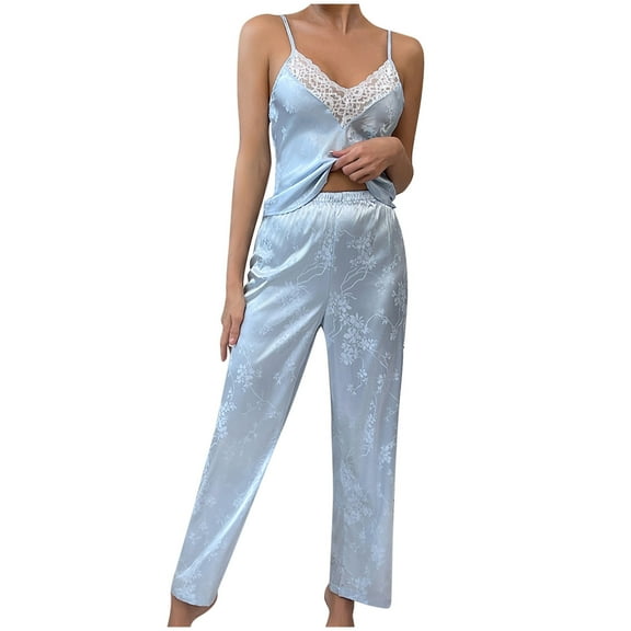 Tnhcen Back Split Top and Long Pants Women's Satin Pajama Set Silk Pj Set with Tank Sleepwear