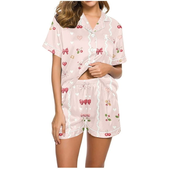 Tnhcen Button Down Short Sleeve Pajamas Set Lounge Shorts Women's Comfy Pjs Nightwear​ S-2XL