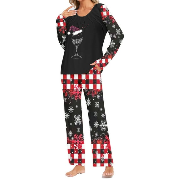 Tnhcen Christmas-Themed 2-Piece Women's Pajamas Set Crew Neck Long Sleeve Top Pants Soft Holiday Nightwear with Festive Prints for Lounge Home Wear S-3XL