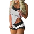 thumbnail image 1 of Tnhcen Christmas Women's 2-Piece Pajama Sets Lace Splicing Print Sleeveless Sling Tank Shorts Snug Nightwear Homewear S-2XL, 1 of 5