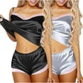thumbnail image 1 of Tnhcen Color Block Satin Pajama Set Women's Contrast Trim Camisole & Shorts (S-XL) Comfortable, 1 of 2