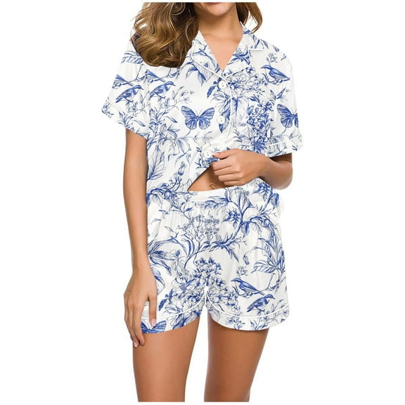 Tnhcen Comfy Sleepwear Women's Pajamas Set Button Down Short Sleeve Top Lounge Shorts Pjs​ S-2XL