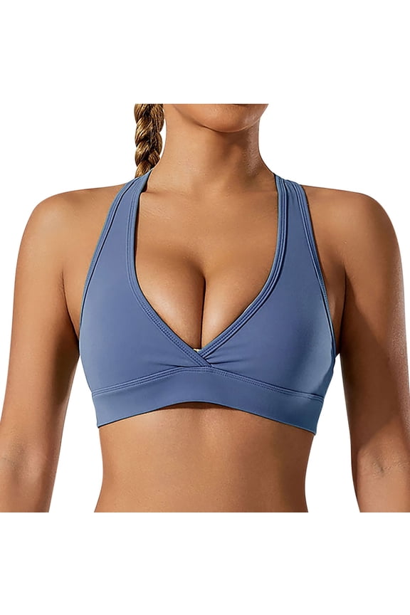 Compression Sports Bras for Women Seamless Lightweight Breathable Shock-Absorbing Running Sports Fitness Yoga Bra Womens Bralette Womens Bras Shapewear Underwear, Blue, L