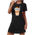 thumbnail image 1 of Tnhcen Cool Halloween Sleepwear Plus Size Cartoon Print Short Sleeve Dress Round Neck Soft Polyester Spandex S-2XL for Warm Season Parties, 1 of 5