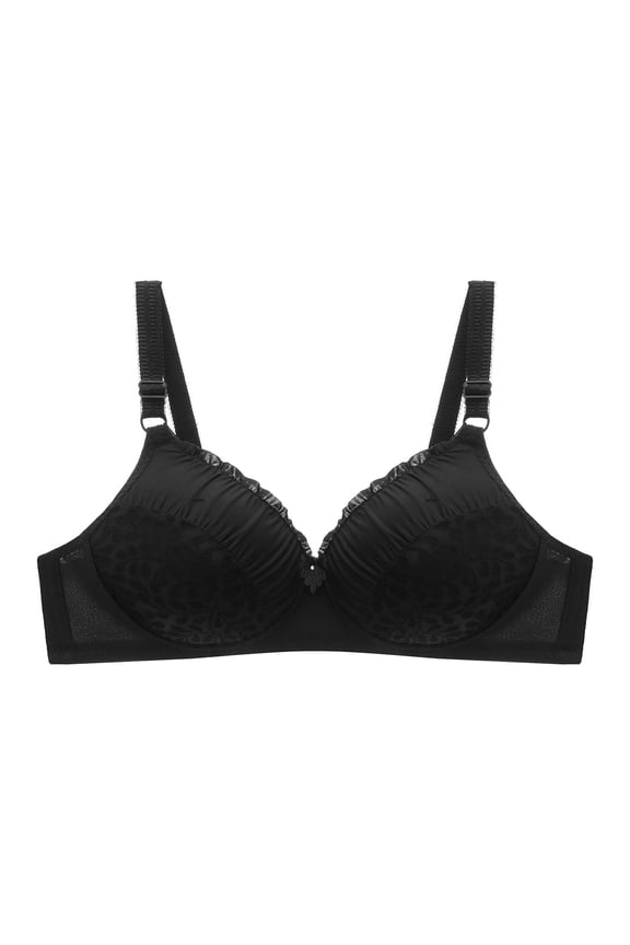 Everyday Bras for Women Large Size Non-Steel Ring Gathered Comfortable Breathable Underwear (Plus The Extension Buckle) Womens Lingerie Black, 42