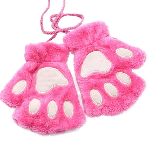 Tnhcen Fingerless Cat Paw Gloves Winter Warm Anime Mitten Gloves for Women