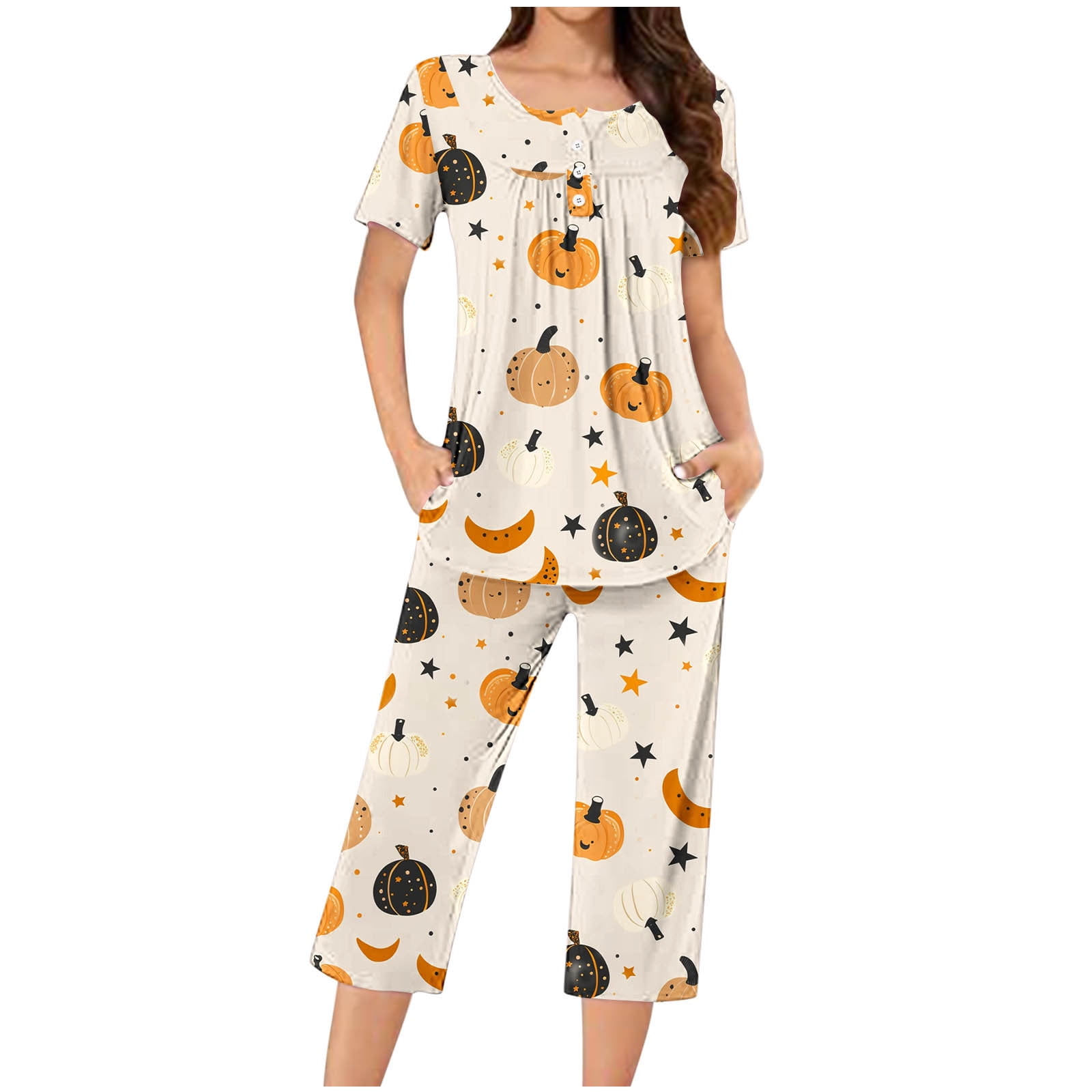 Proper Peony Pima Spooky Halloween Long Pajamas Set