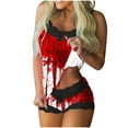 thumbnail image 1 of Tnhcen Halloween Women’s 2-Piece Sexy Pajama Sets Lace Splicing Print Sleeveless Sling Tank Shorts Snug Nightwear Homewear S-2XL, 1 of 5