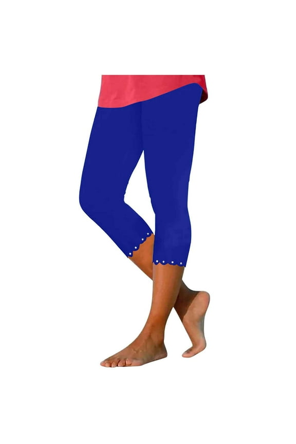 High Waisted Women's Yoga Capris - Diamond-Embroidered Hem Fitted Leggings Stretchy Spandex & Milk Silk Brushed Fabric Summer Activewear Workout & Casual Wear S-3XL