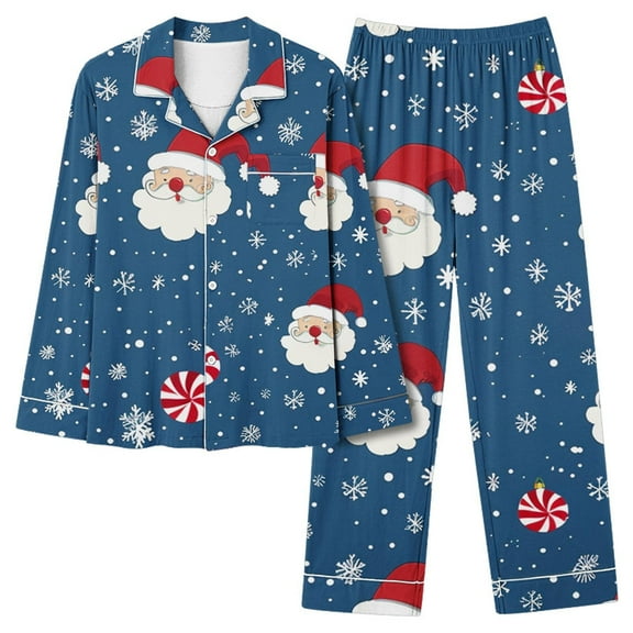 Tnhcen Holiday Pajamas Set Women's Button UP Top Pjs with Christmas Print Plush Nightwear Soft Home Clothes for Lounging S-2XL