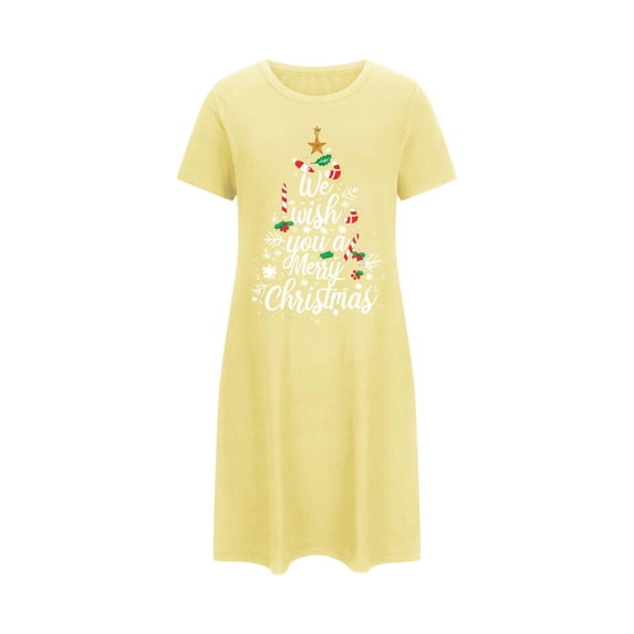 Tnhcen Holiday Plus Size Sleep Dress Funny Christmas Print Short Sleeve Round Neck Short Length Stretchy Polyester Spandex S-2XL for Cozy Nights