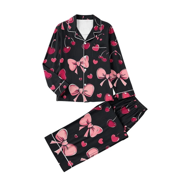 Tnhcen Holiday Women’s Valentine's Day Print Pajama Set Long Sleeve Button Front Pajamas Pants Soft Elegant Loungewear Pjs Home Clothes S-3XL